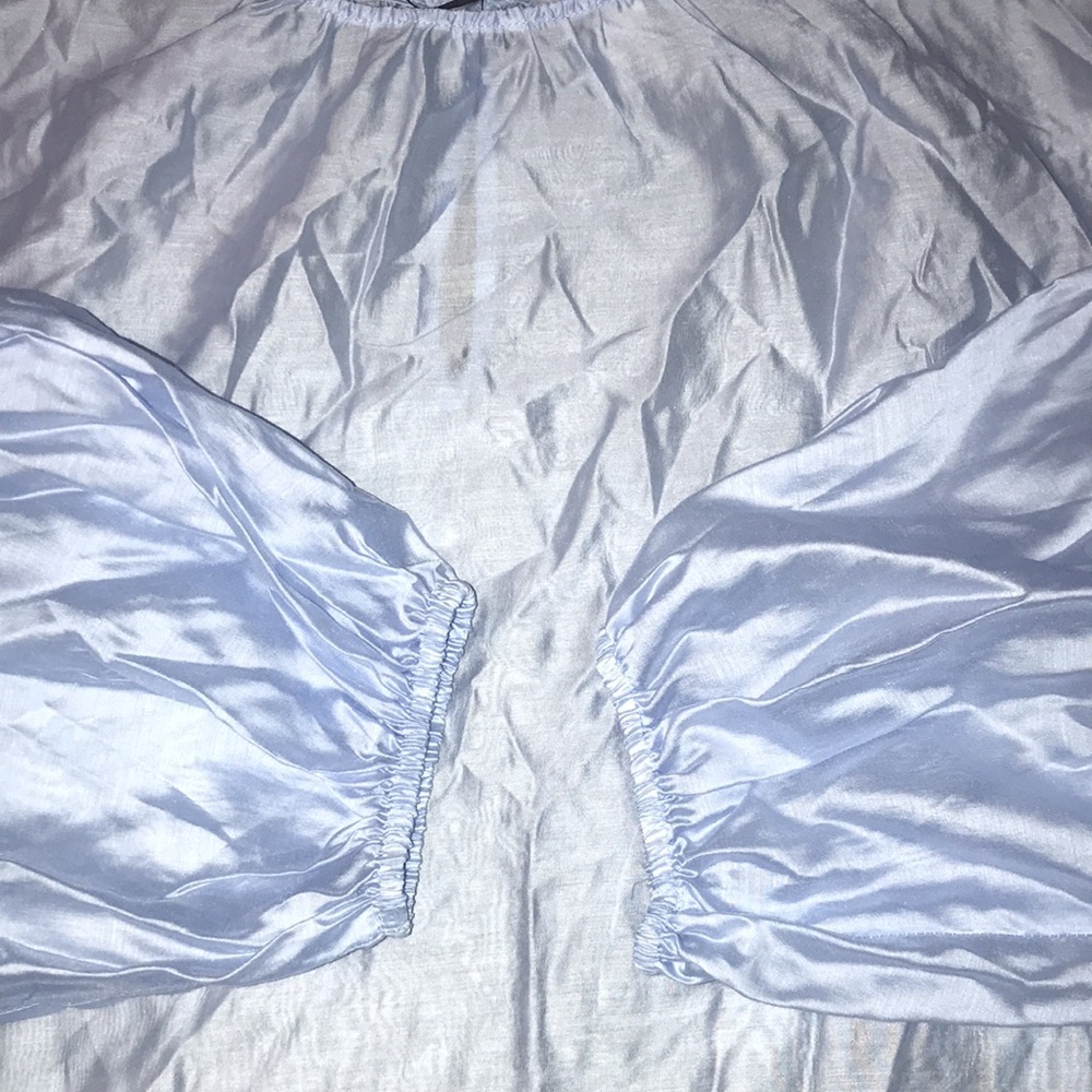 Future Collective Bohemian Sheer Balloon Blue Puff Sleeve Blouse | NWT - Picture 9 of 14